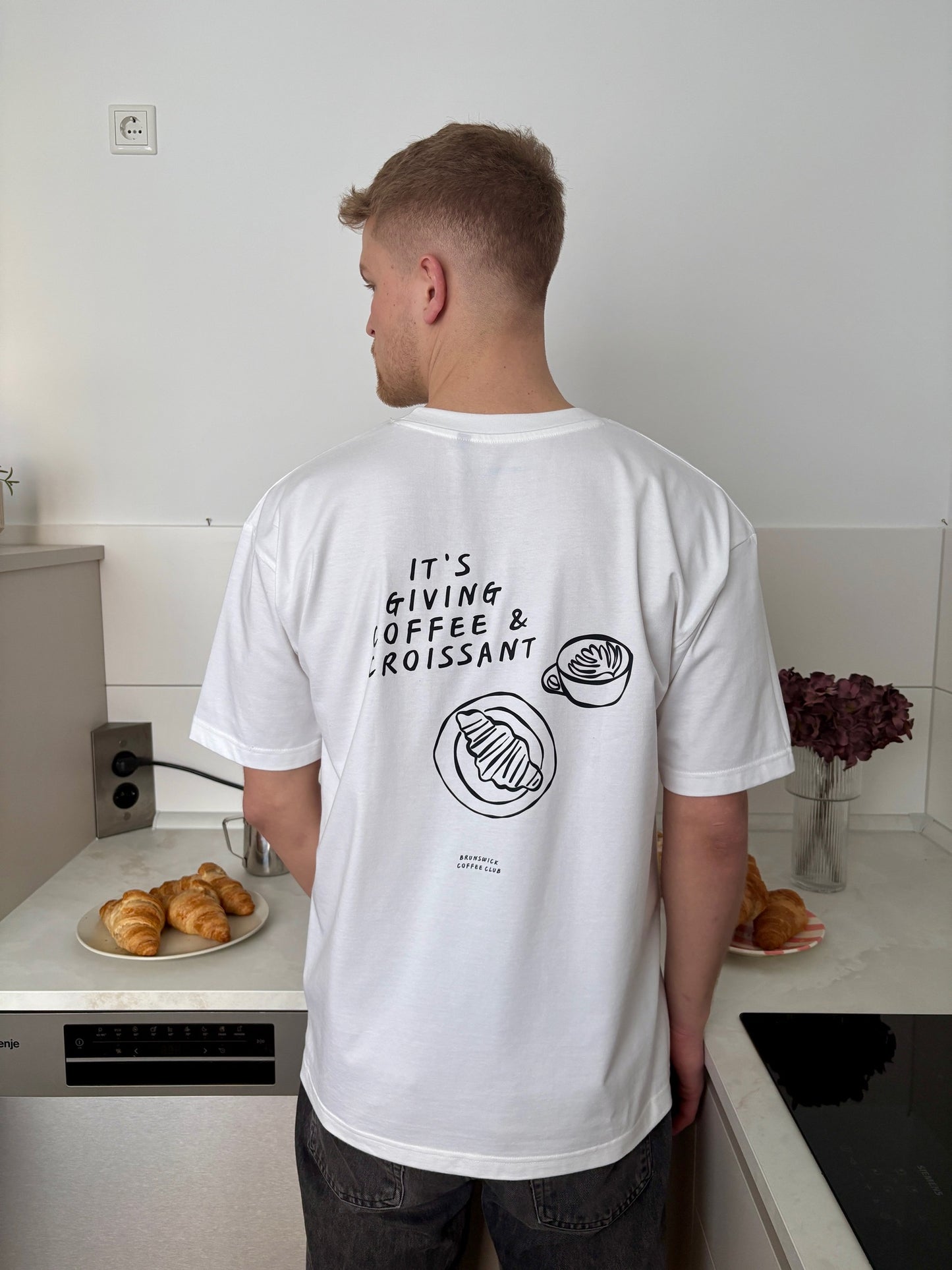 IT'S GIVING COFFEE AND CROISSANT T-SHIRT