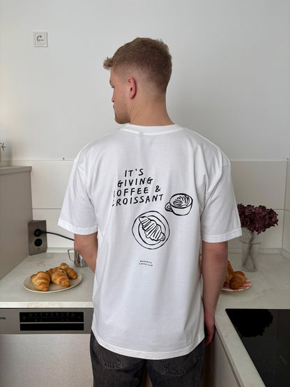 IT'S GIVING COFFEE AND CROISSANT T-SHIRT