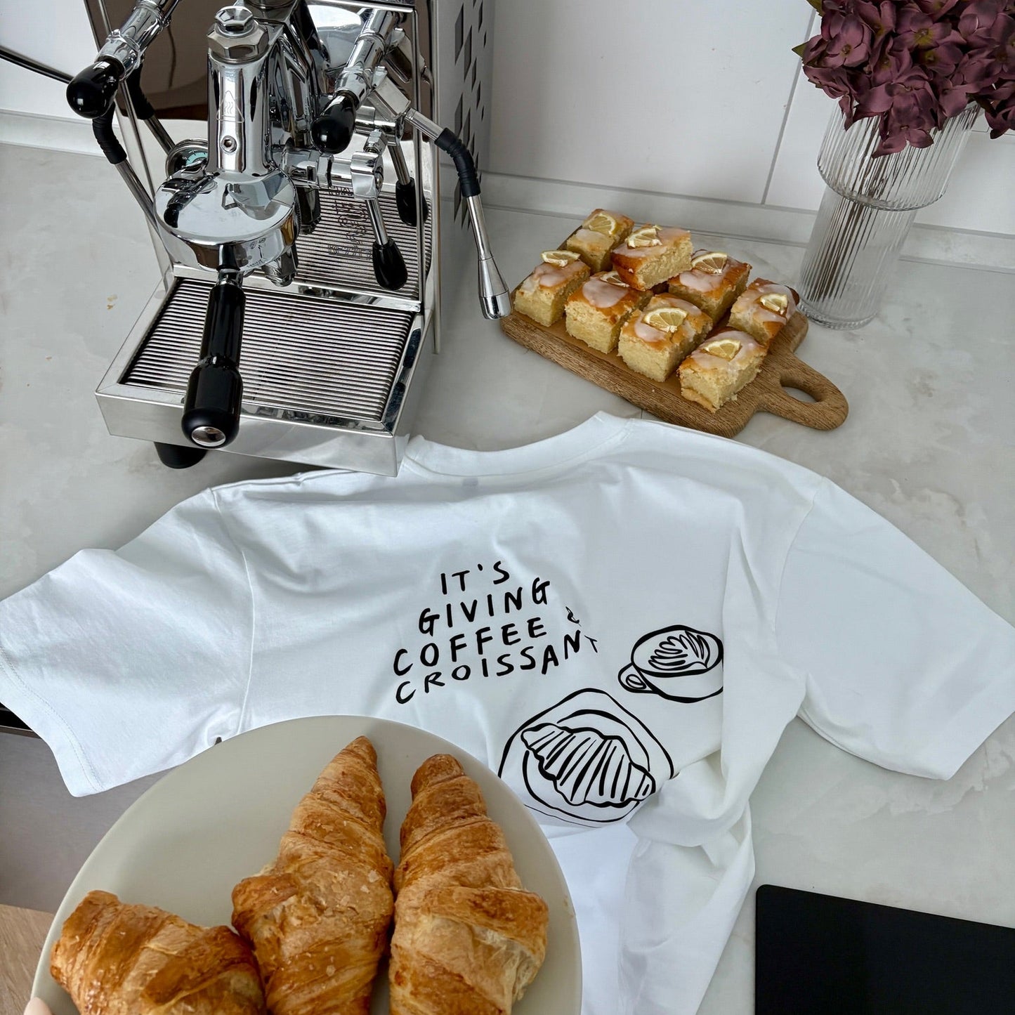 IT'S GIVING COFFEE AND CROISSANT T-SHIRT