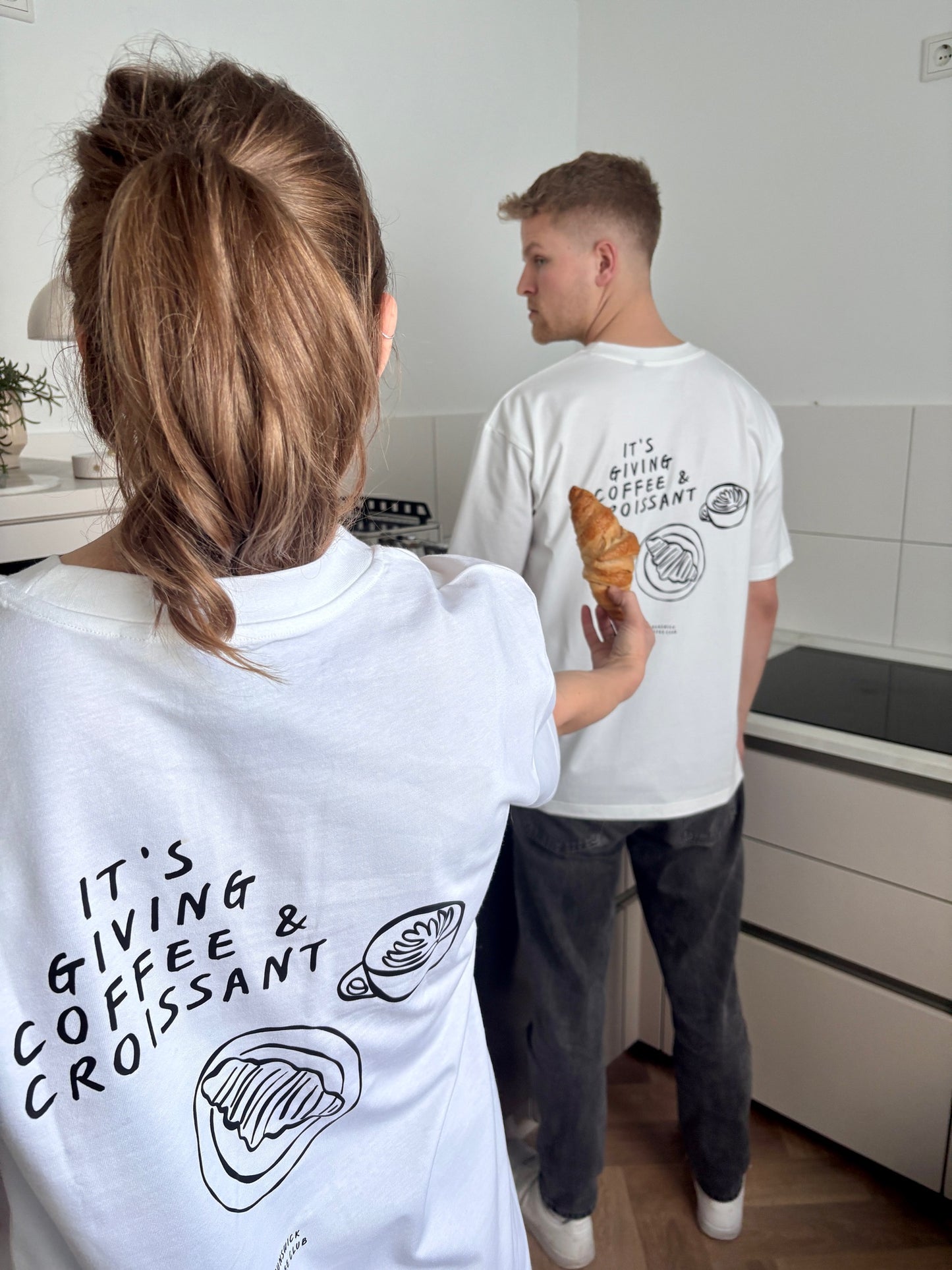 IT'S GIVING COFFEE AND CROISSANT T-SHIRT