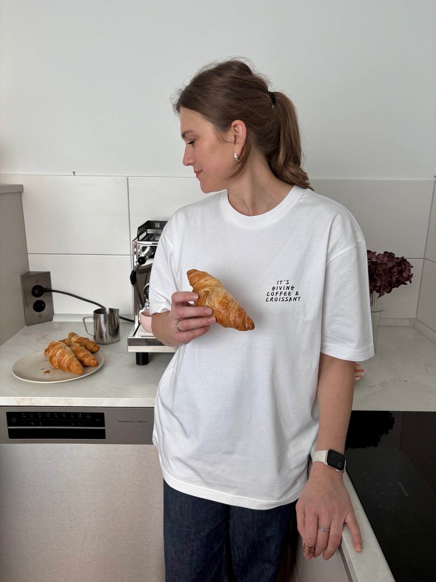 IT'S GIVING COFFEE AND CROISSANT T-SHIRT